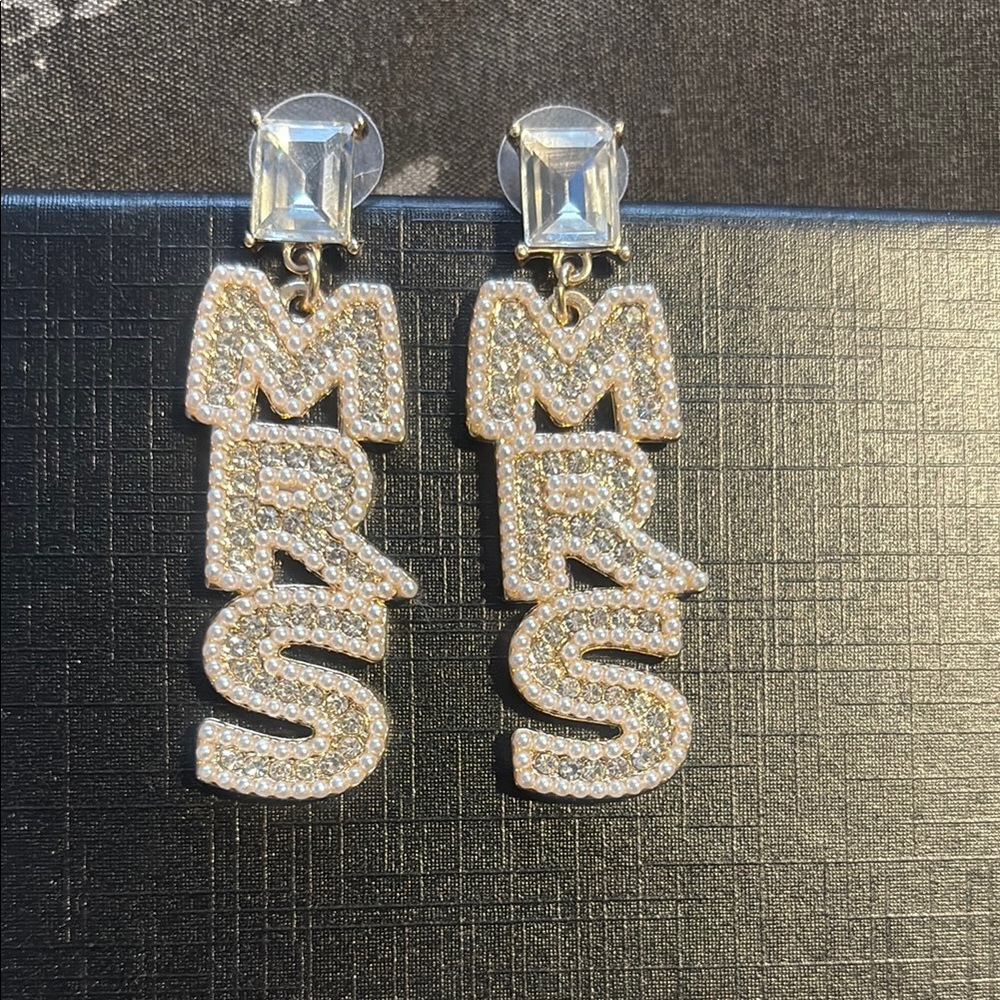 White & Gold Bridal Statement Earrings with Small Pearls & Rhinestones